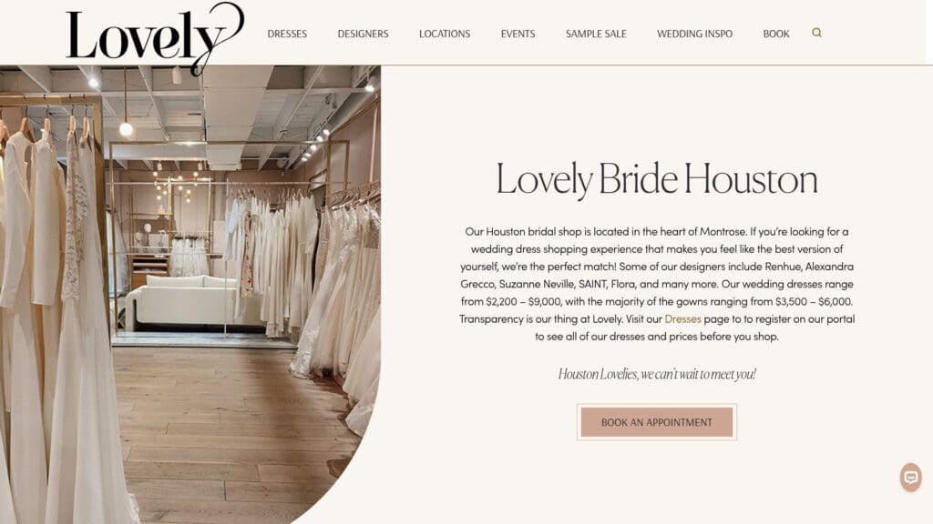Lovely Bride Houston bridal shop website