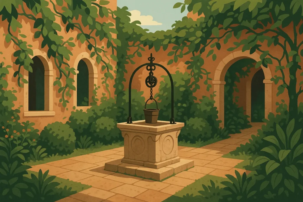 Hidden Venice courtyard garden with ancient architecture