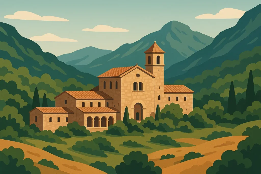 Ancient stone architecture and medieval streets in Valldemossa village