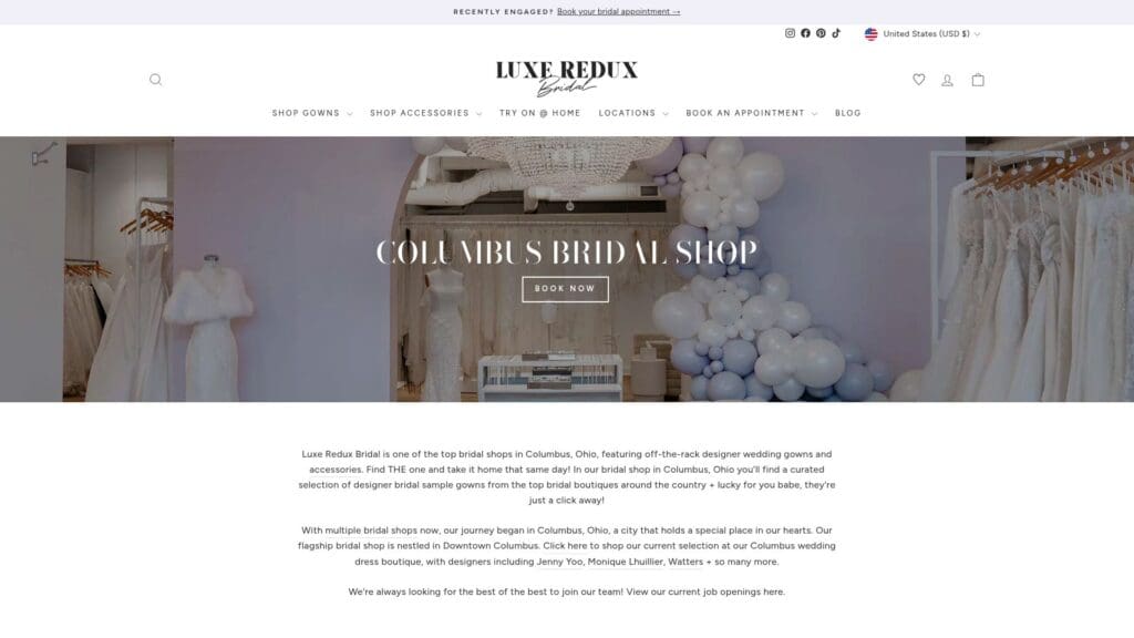 Luxe Redux Bridal Columbus location interior