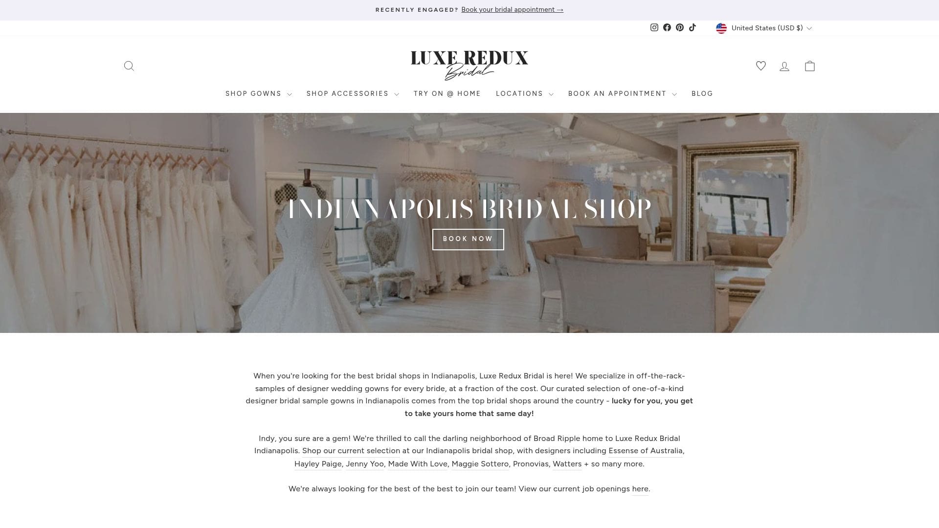 Luxe Redux Bridal Indianapolis website page
