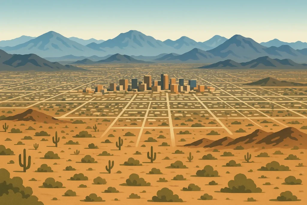 Phoenix skyline with desert landscape