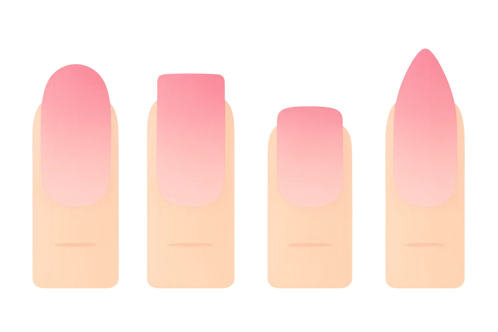 Different nail lengths showing pink ombre effects