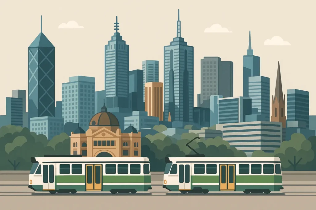 Melbourne city skyline and laneways