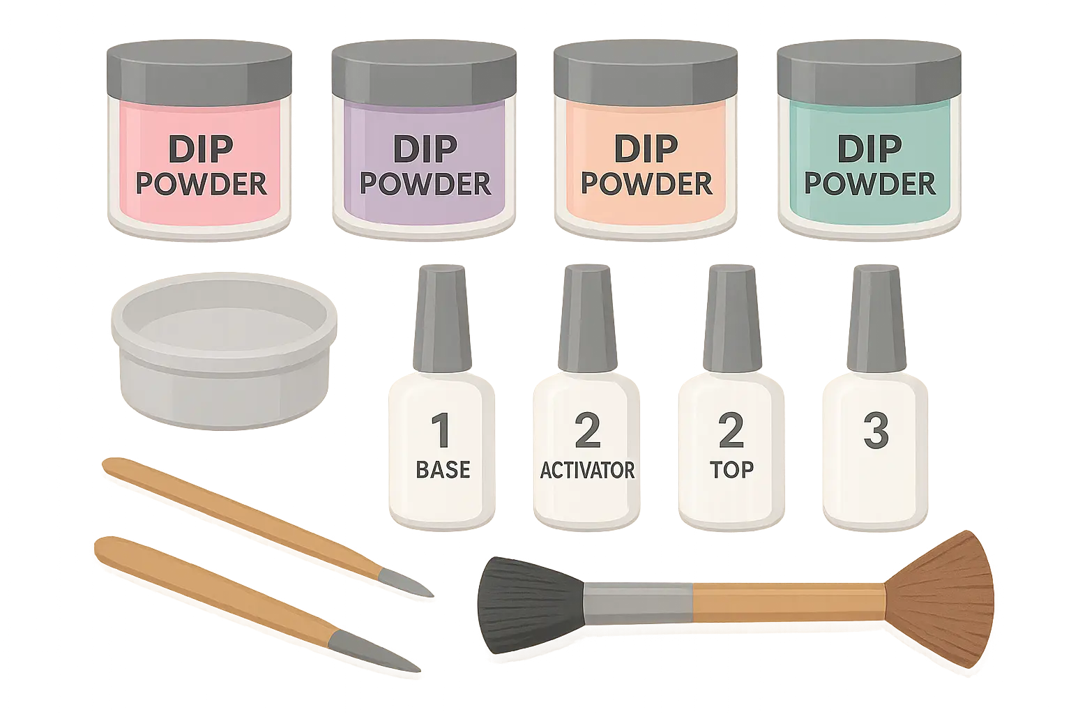Dip powder nail application steps