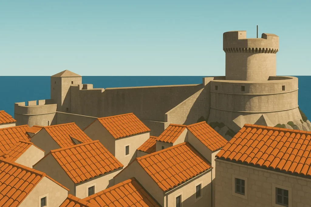 Dubrovnik Old Town walls and coastline