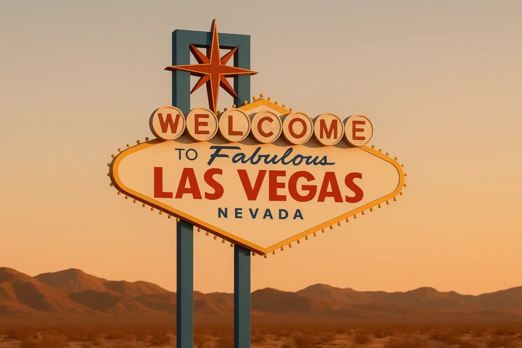 Welcome to Fabulous Las Vegas sign with tourists