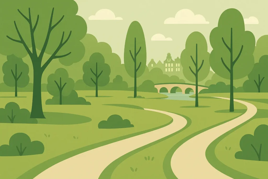 Cyclists on tree-lined path in Vondelpark