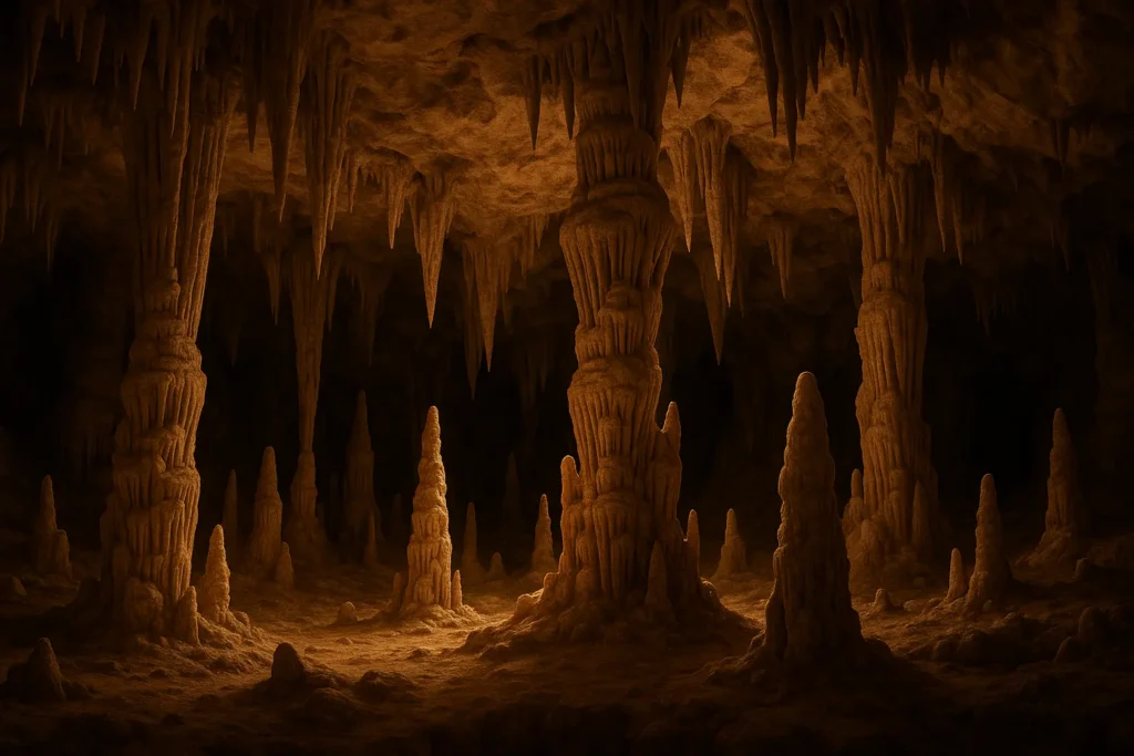 Wind Cave entrance with limestone formations