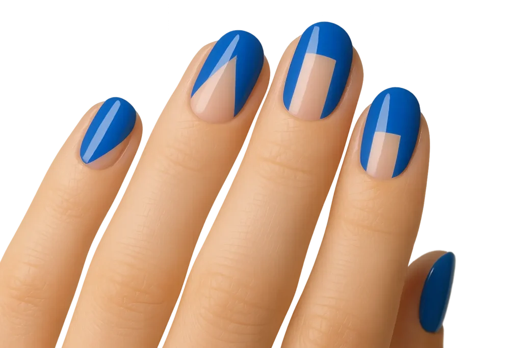Blue negative space nail design