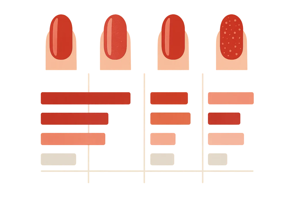 Performance comparison chart of different red nail types