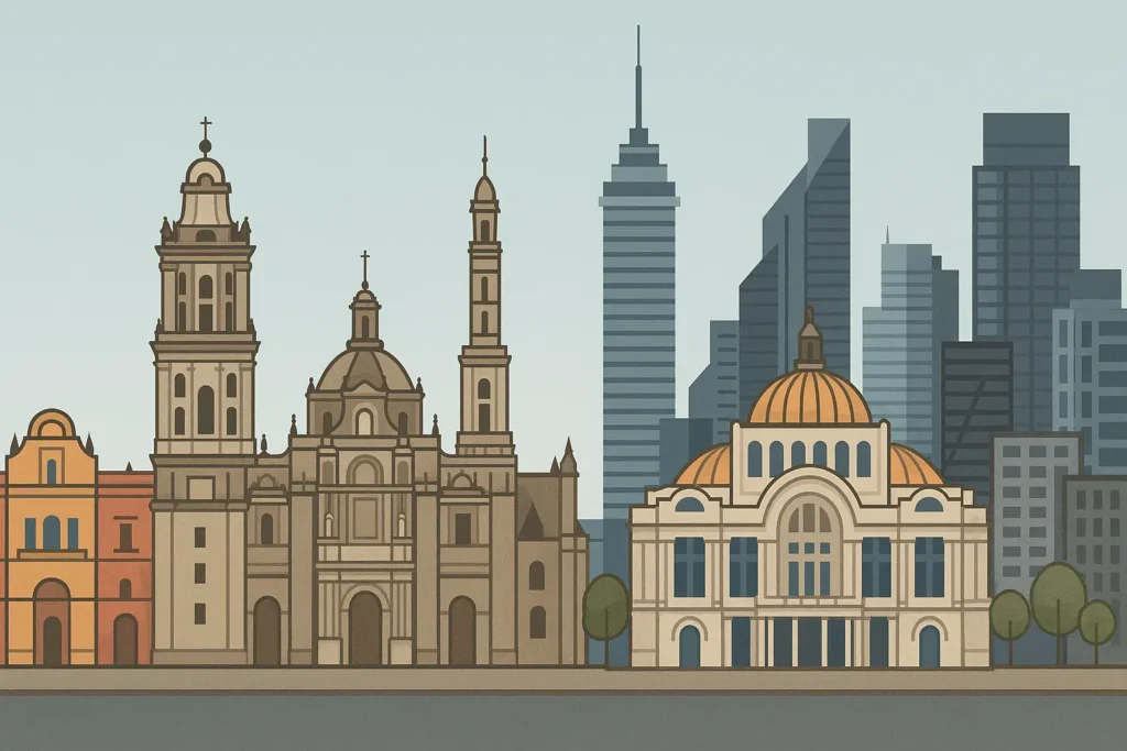 Mexico City skyline and landmarks overview