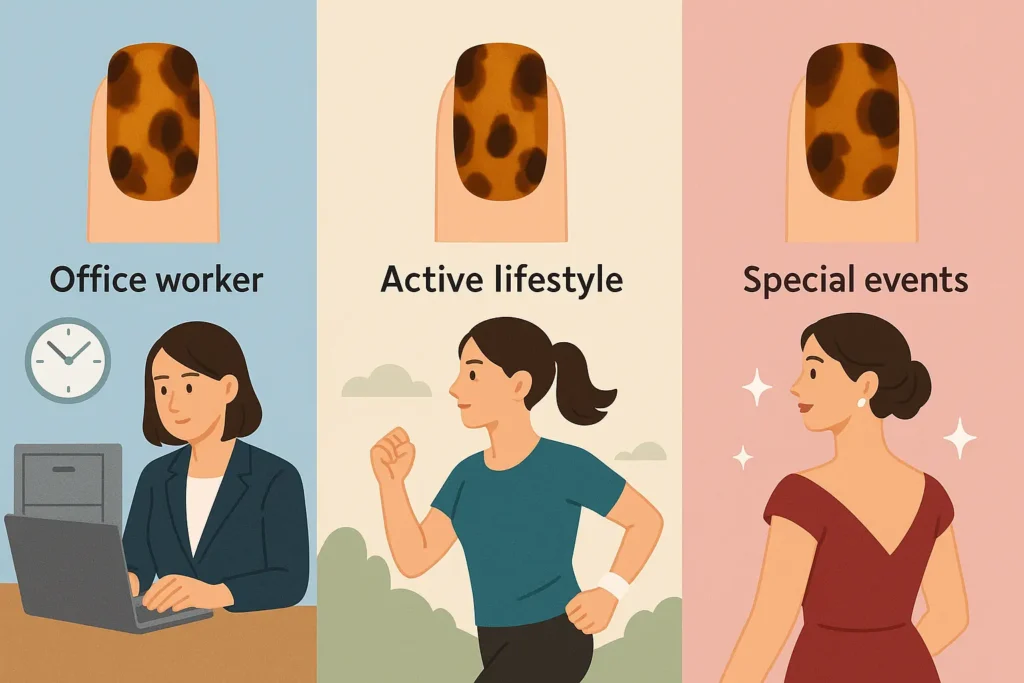 Lifestyle comparison chart for different tortoise shell nail options