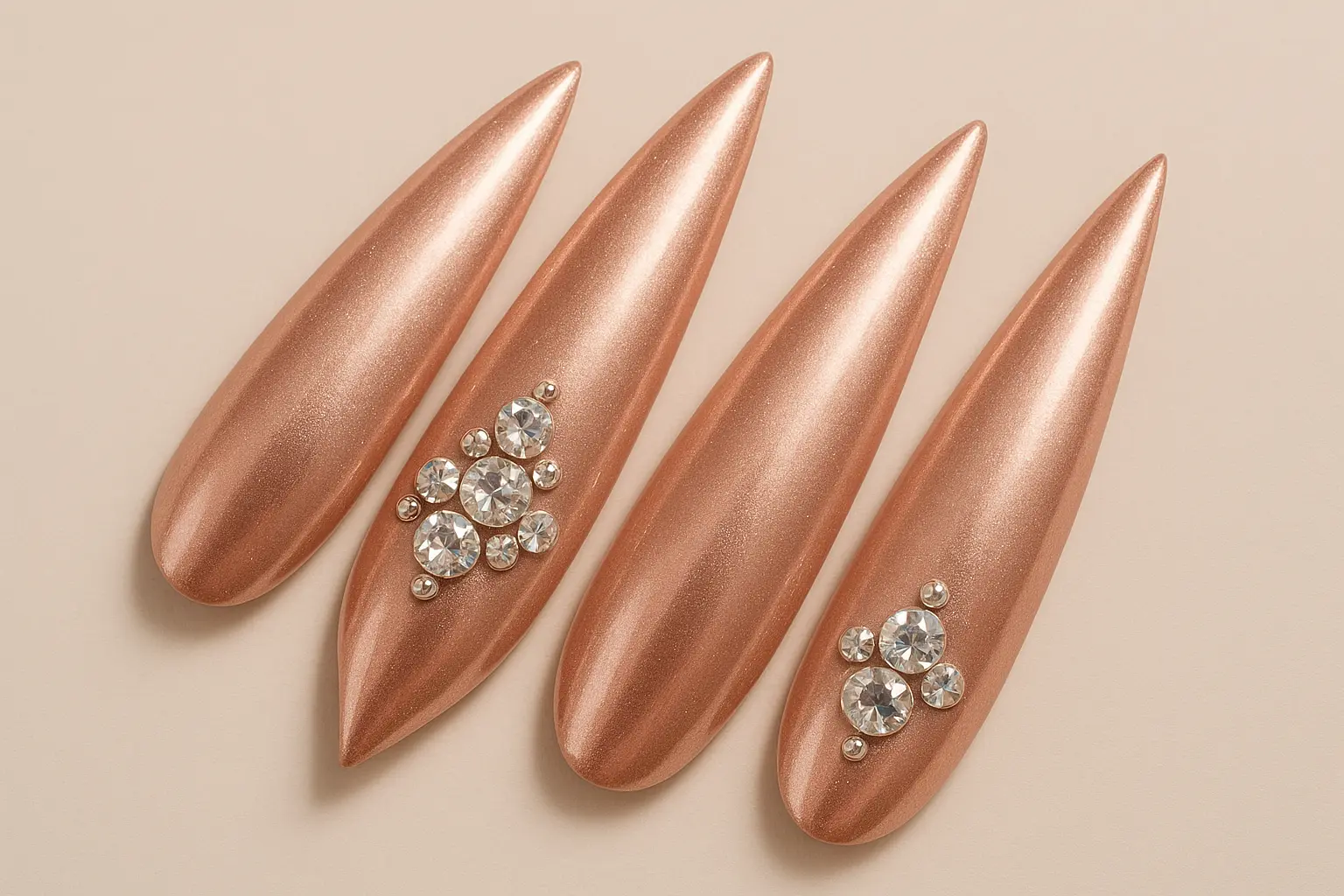 Rose gold stiletto drama nails