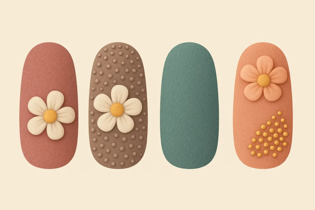 Textured and dimensional accent nail designs with 3D elements