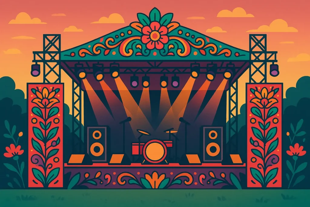 Tomorrowland festival stage with electronic music crowd