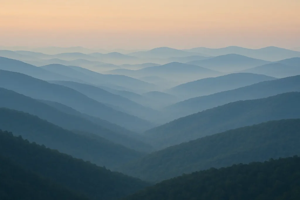 Asheville downtown street view with mountain backdrop