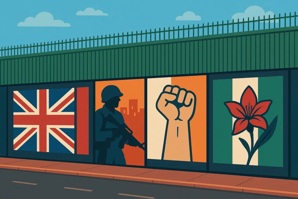 Belfast peace walls with political murals and street art