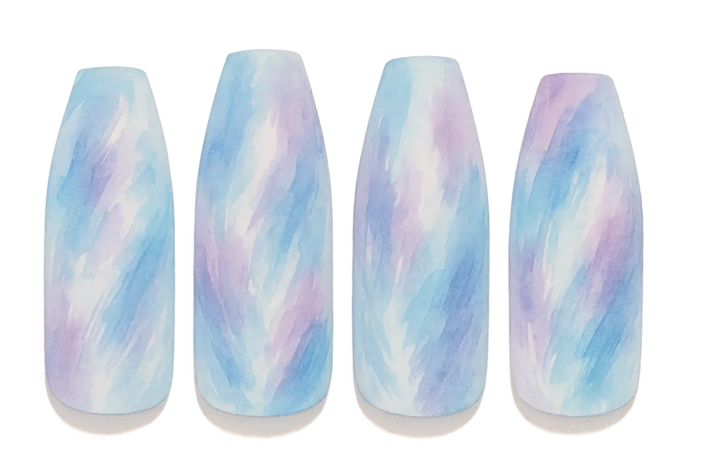 Abstract brush stroke nail art on coffin shaped nails