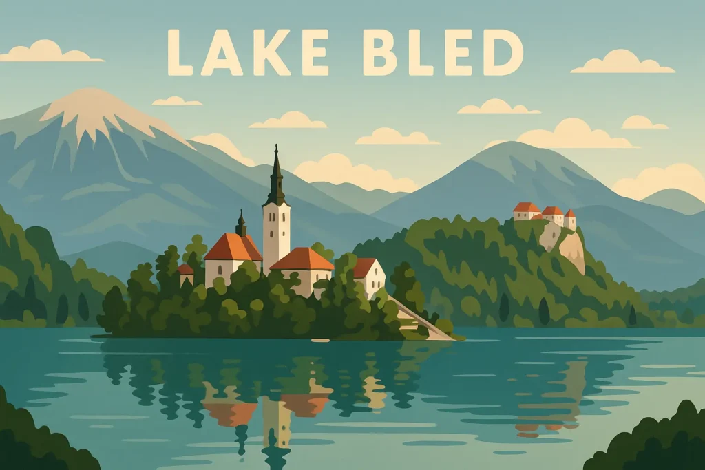 Lake Bled with castle on cliff