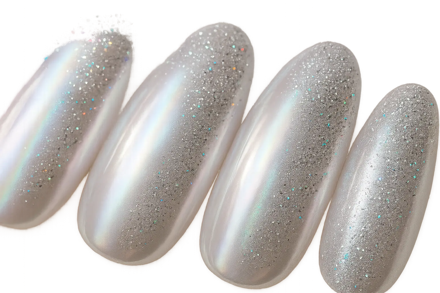 Glitter-enhanced pearl chrome nails