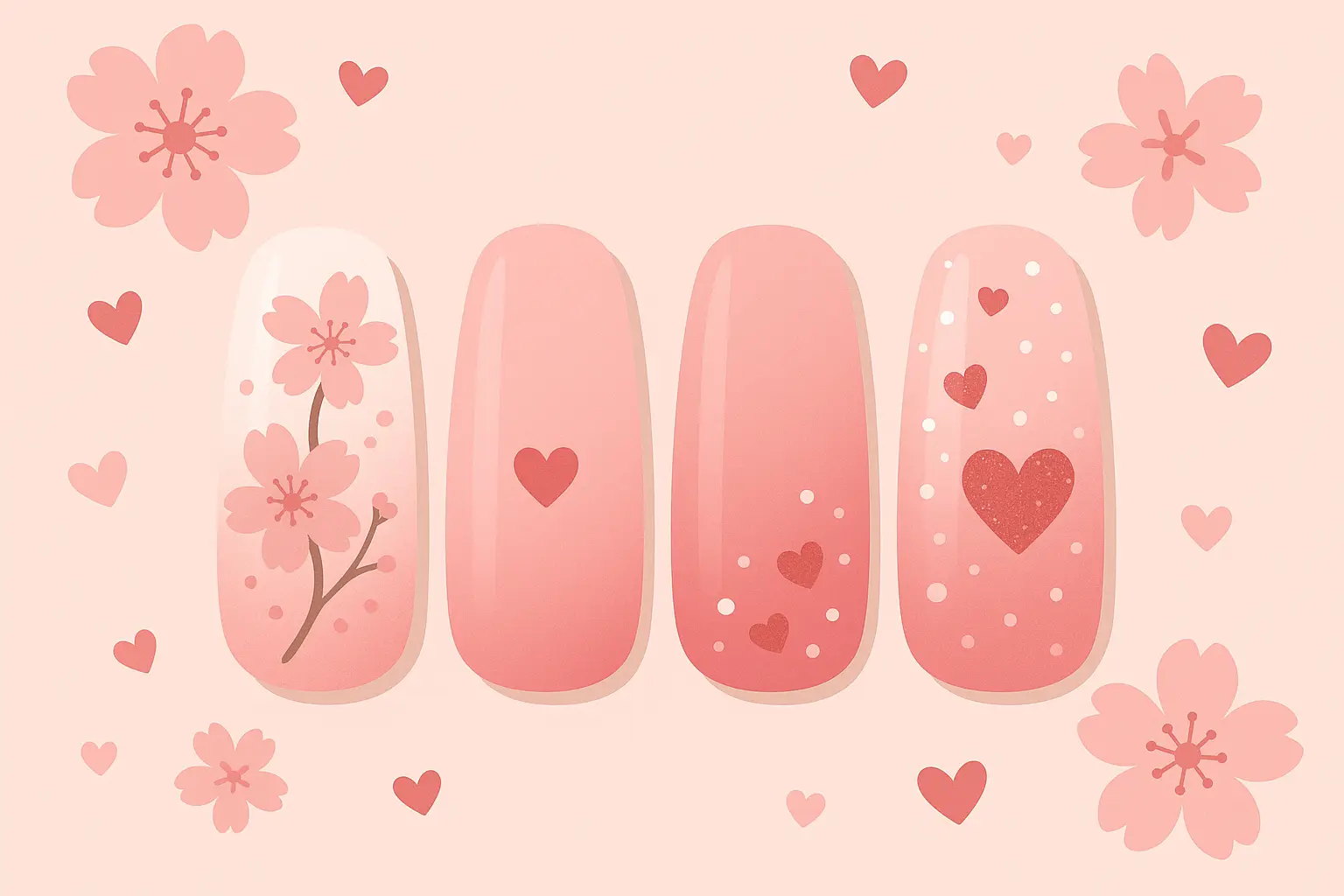 Valentine's themed pink ombre nails with heart glitter
