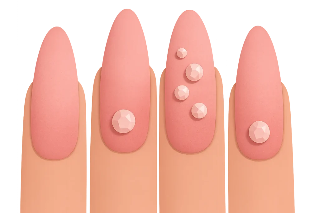 Pink ombre nails with 3D rhinestone elements