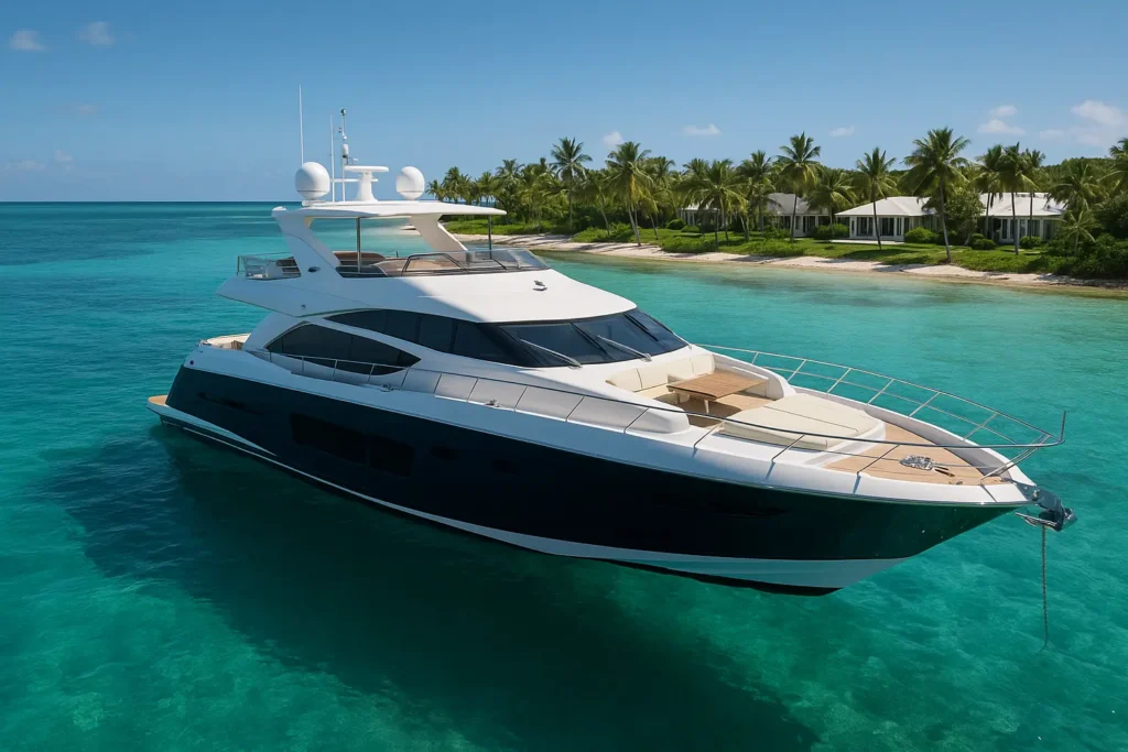 Luxury yacht charter in Key West waters with pristine blue ocean