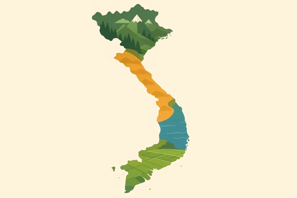 Map of Vietnam showing different regional highlights and specialties