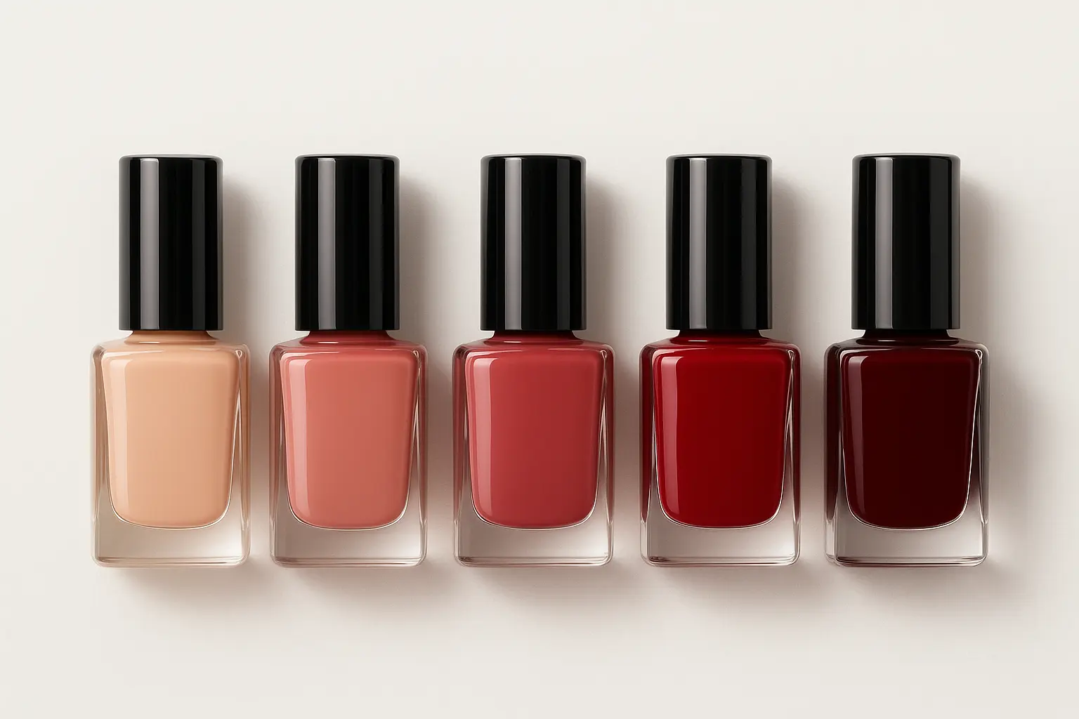 Glossy nail polish bottles and manicure tools