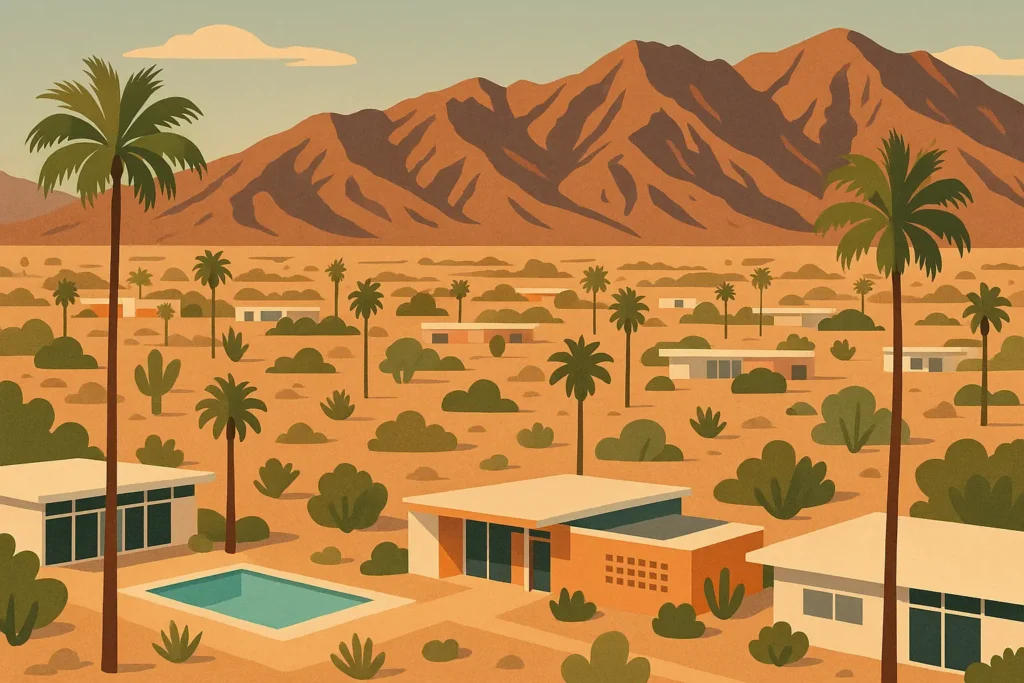Stunning desert landscape view of Palm Springs with mountains