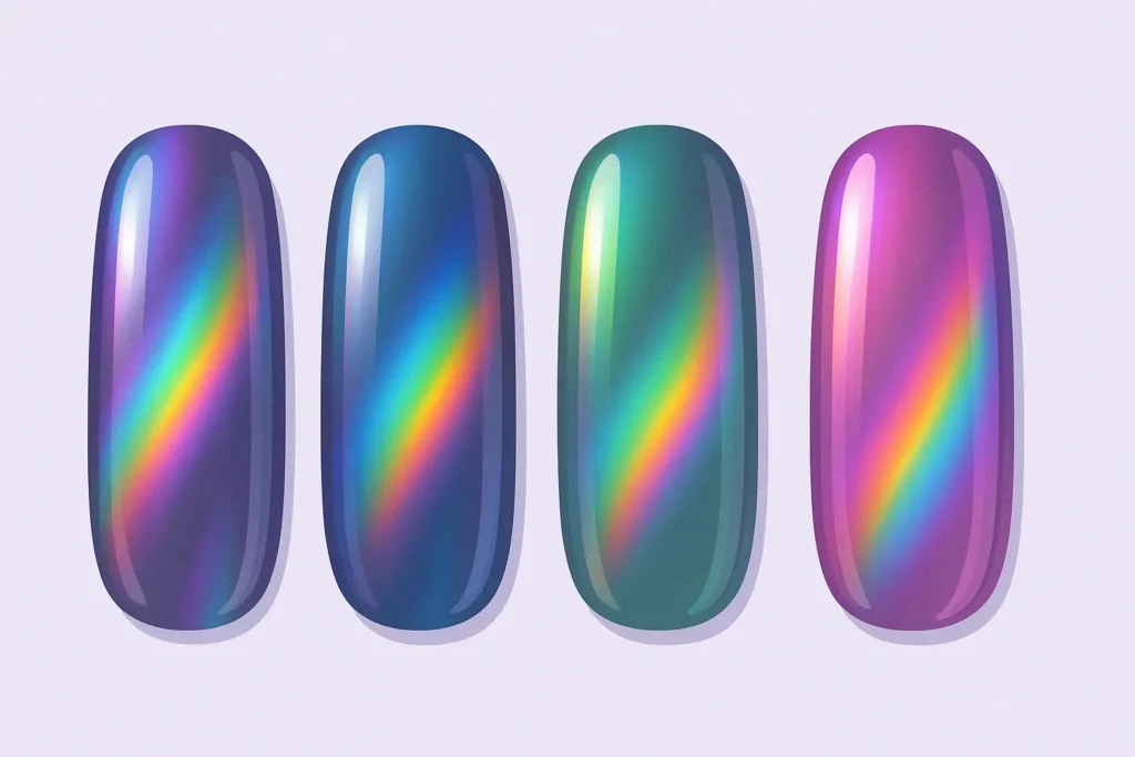 Holographic chrome nail effects