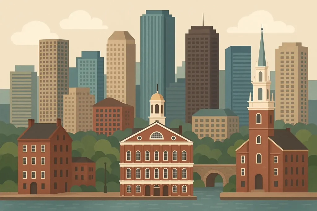 Boston skyline and harbor view