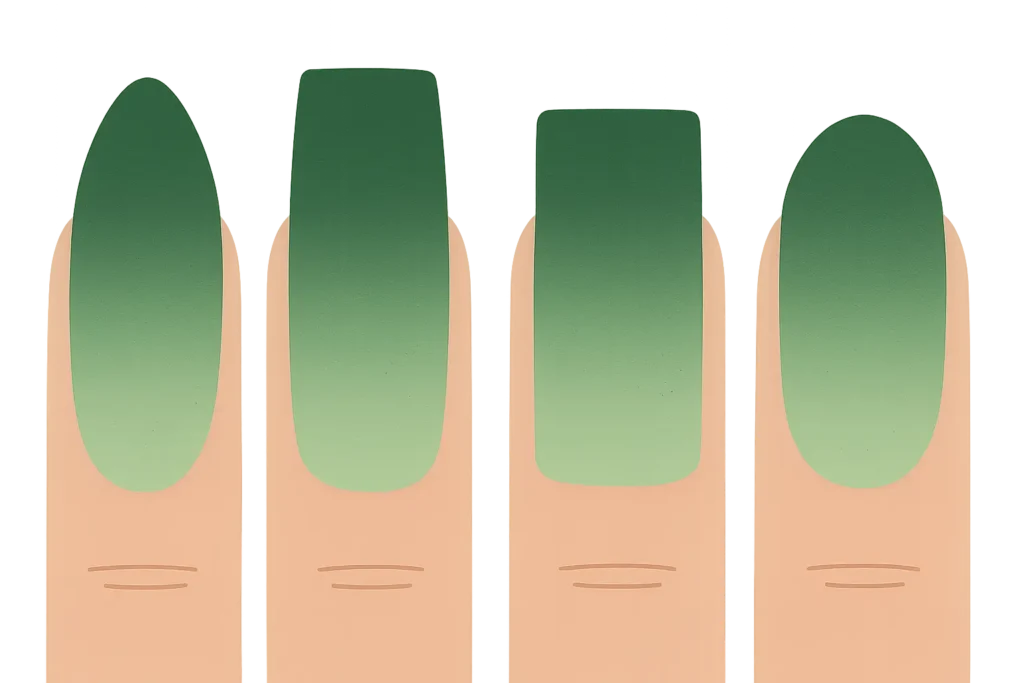 Green ombre nail length and shape variations