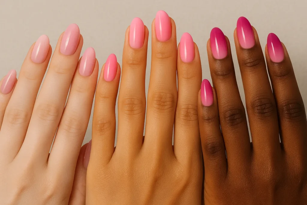 Pink ombre nail designs for different skin tones