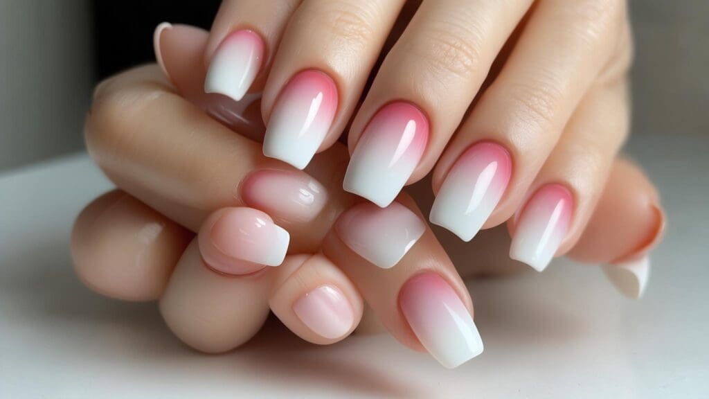 pink and white ombre nails
