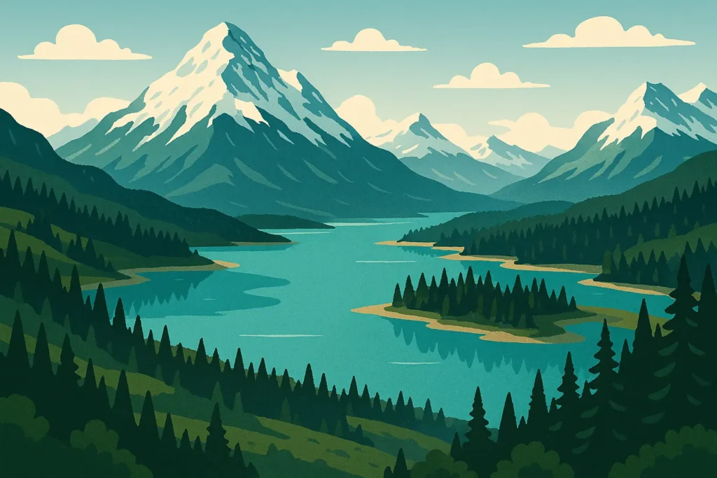 Scenic mountain landscape in Banff National Park showing turquoise lake and snow-capped peaks