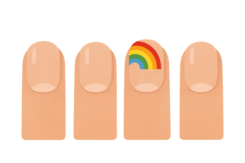 Rainbow negative space nail design