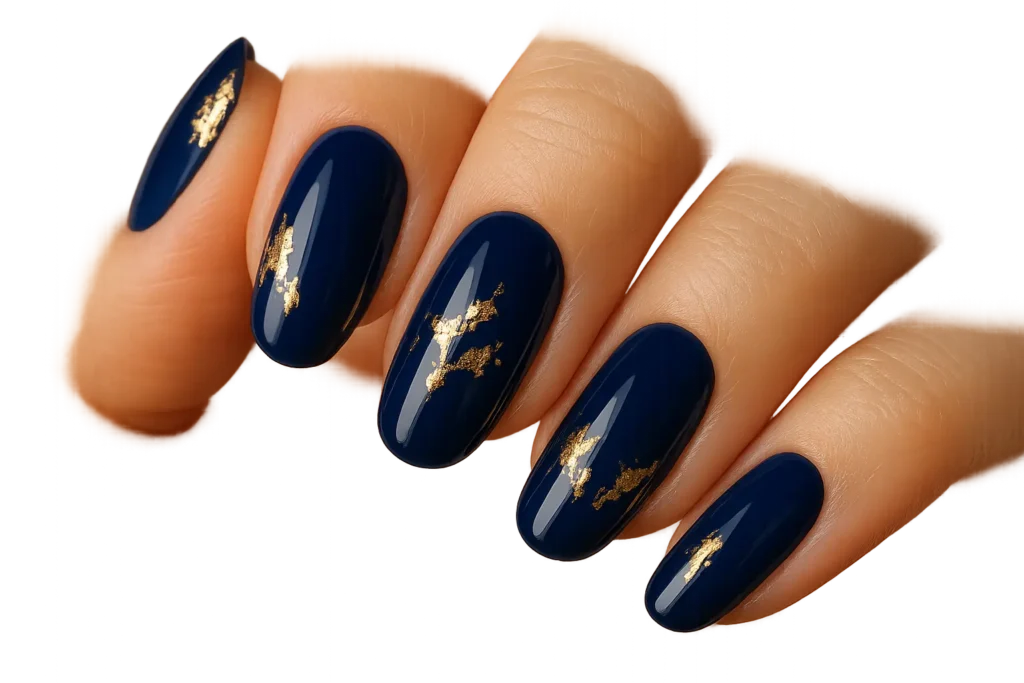 Blue and gold accent nails
