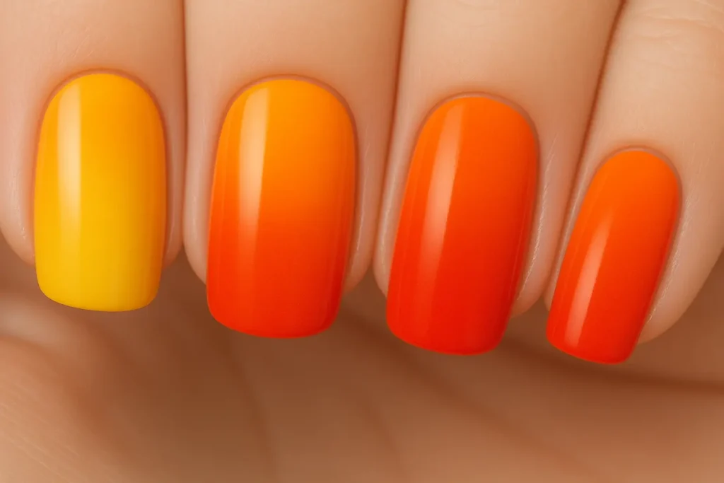 Orange sunset gradient nail art
