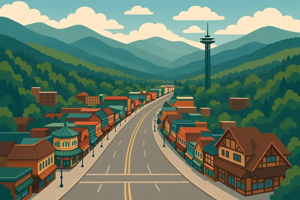 Scenic mountain view of Gatlinburg with autumn foliage