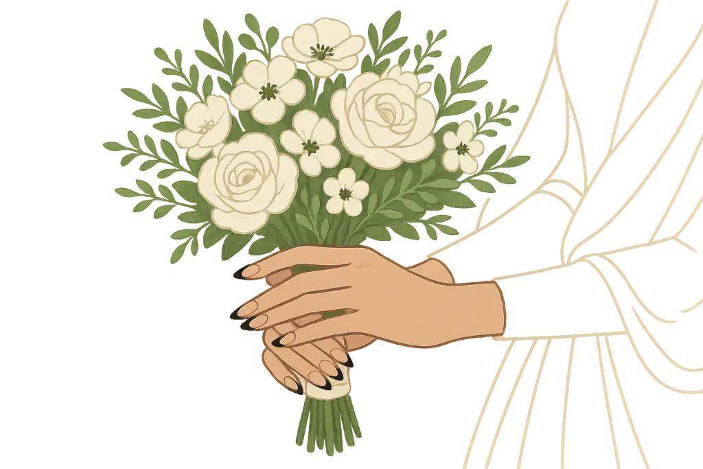 Wedding day black French tip almond nails