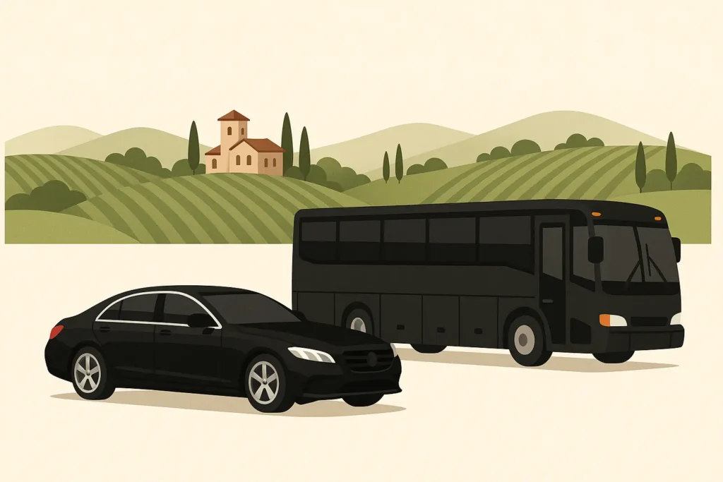 Wine country transportation options including party bus