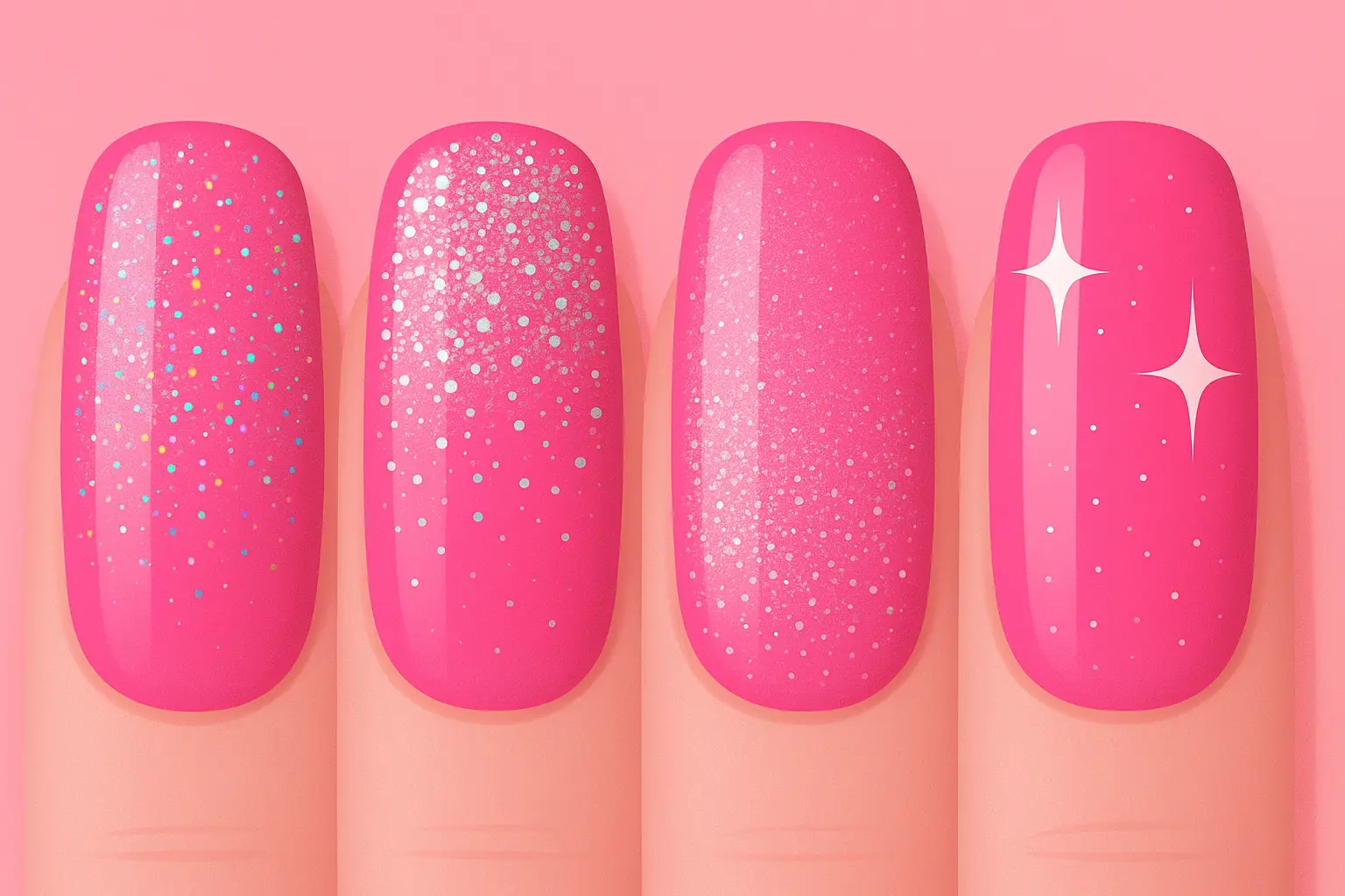 Sparkle and glitter hot pink nails
