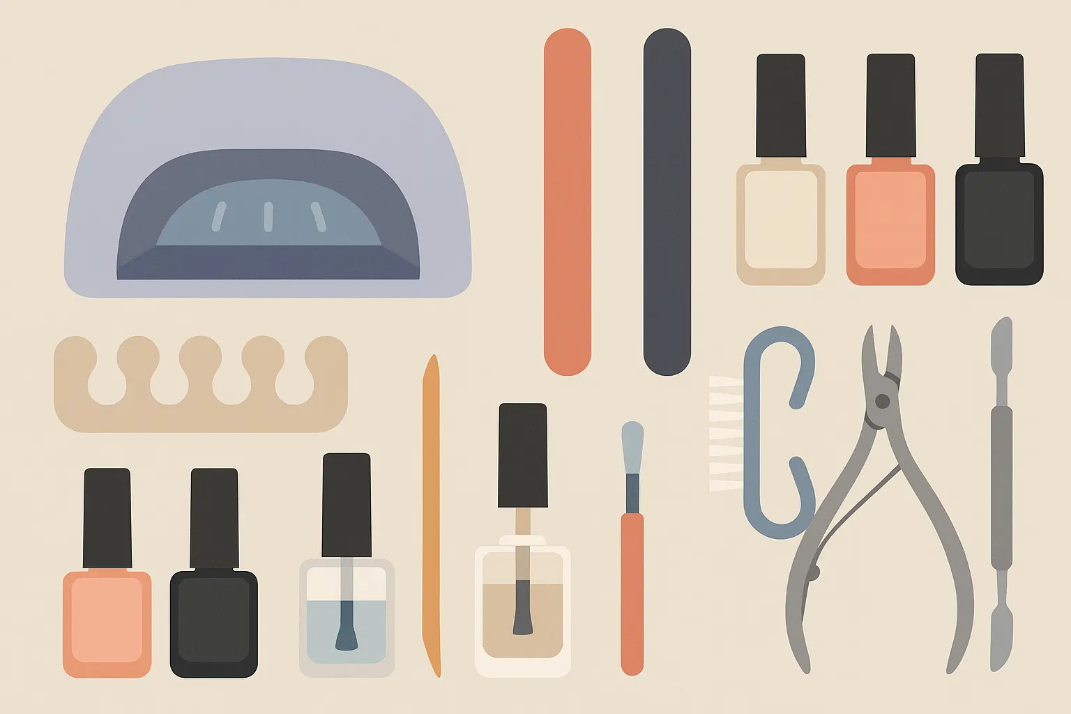 Various glossy nail polish colors and finishes