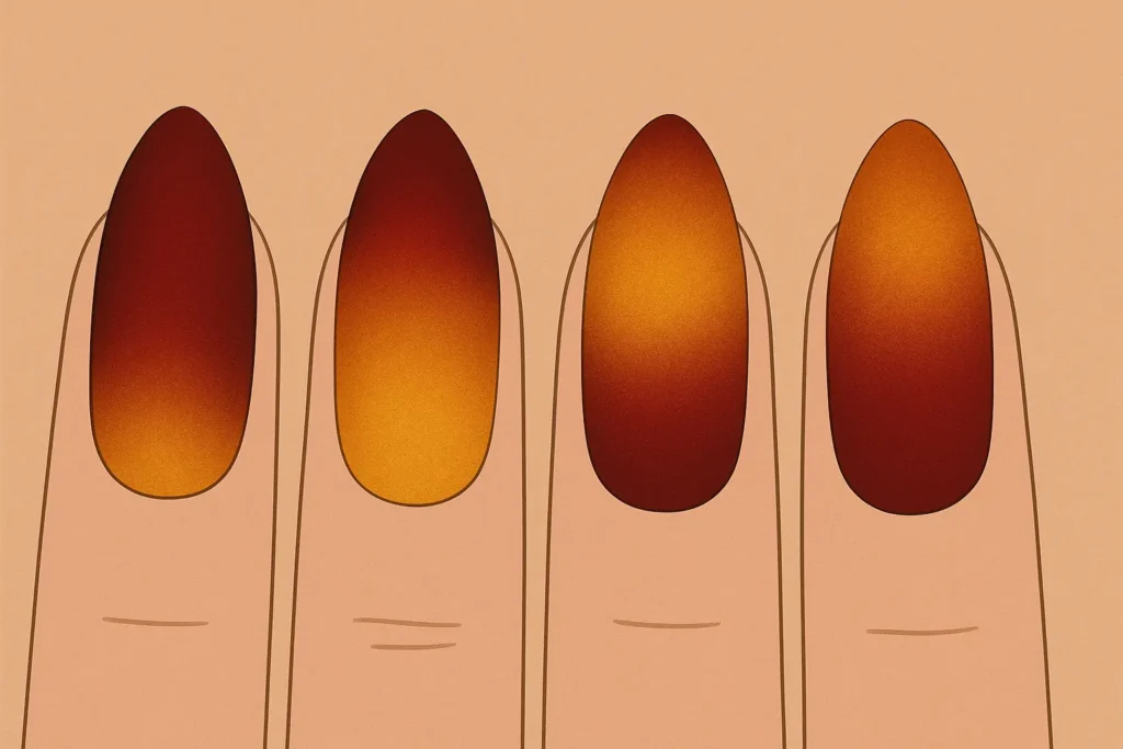 Classic autumn gradient nail designs in burgundy and gold