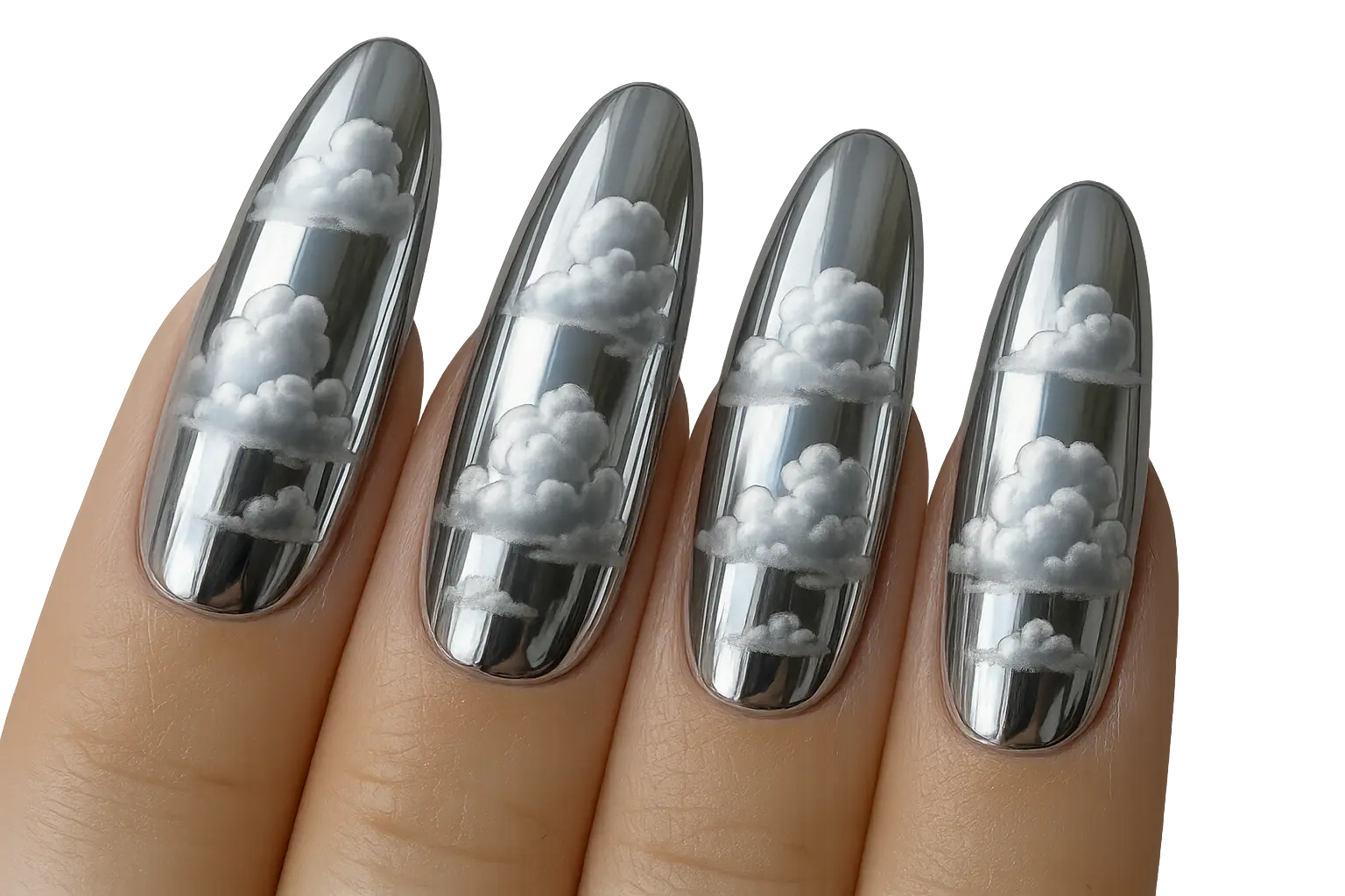 Chrome cloud nail reflections