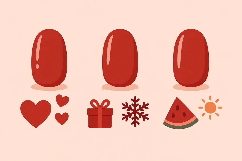 Seasonal red nail colors for different times of year