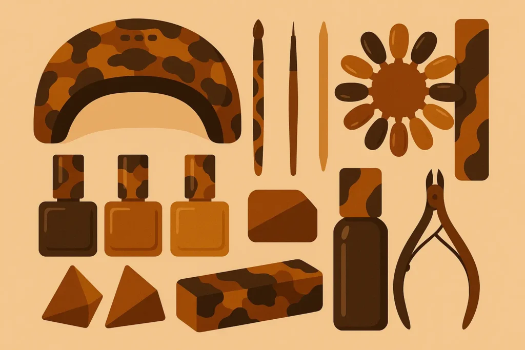 Tortoise shell nail design examples showing different complexity levels