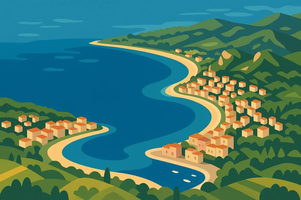 French Riviera coastal view with mountains